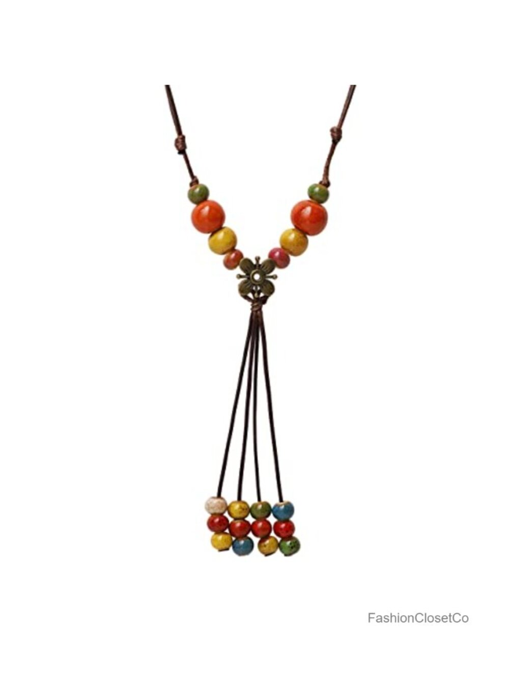 Boho Bohemian Ceramic Bead Y Necklace Women